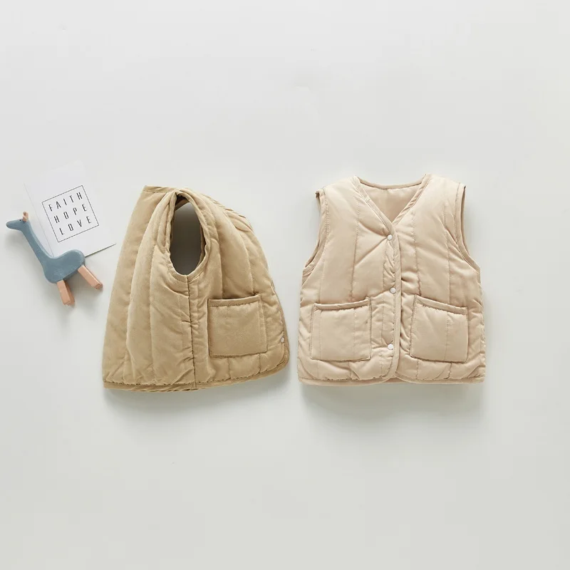 Chaleco marr&oacute;n albaricoque para beb&eacute;s y ni&ntilde;os, sin mangas con ropa Retro cuello en V, a prueba de viento, 0 a 3 a&ntilde;os, E402, invierno, 2021-4