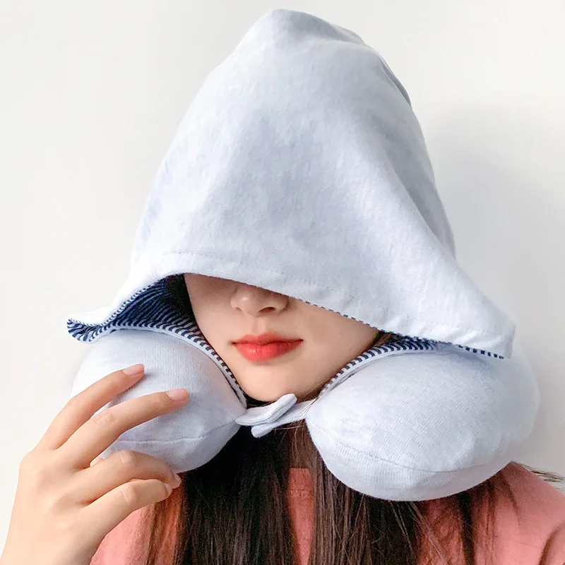 Подушка для шеи с капюшоном хлопковая дорожная эргономичная эффектом памяти