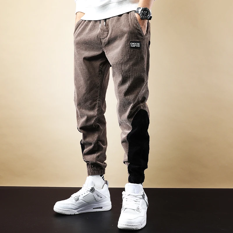 

Autumn Newly Designer Fashion Men Jeans Spliced Patches Casual Corduroy Cargo Pants Overalls Streetwear Hip Hop Joggers Trousers