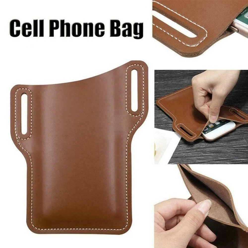 Men Leather Vintage Pack Waist Bag Belt Clip Phone Holster Travel Hiking Cell Mobile Phone Case Cover Belt Pouch Purse