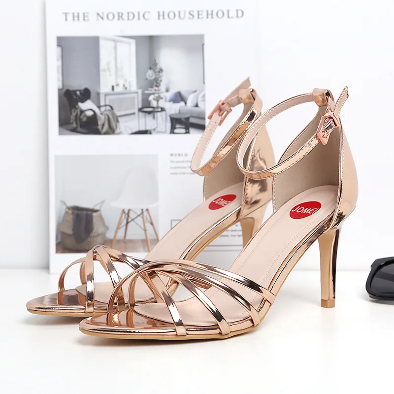 Летние женские босоножки с металлической зеркальной платформой на тонком
