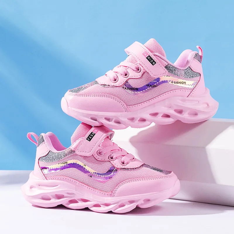 Весенние сетчатые кроссовки детская обувь для бега дышащая Спортивная девочек
