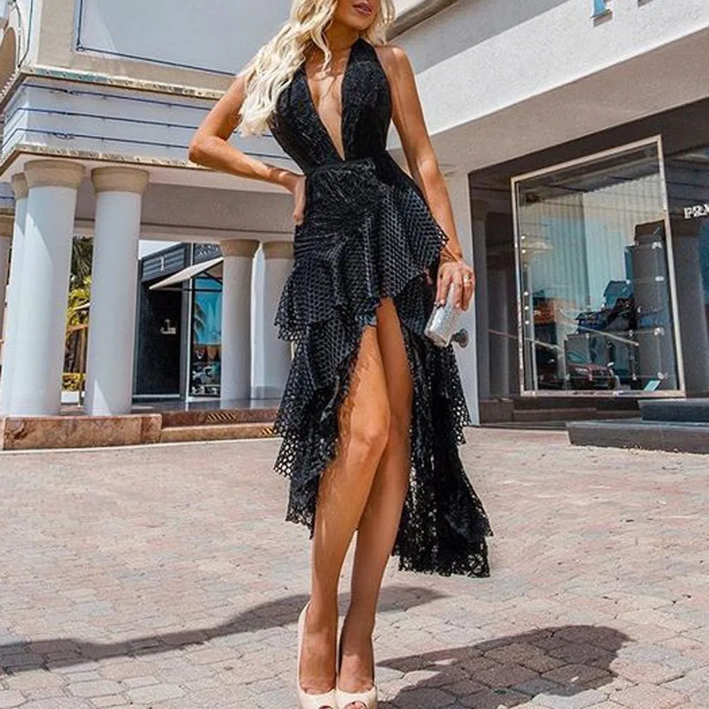 Женское кружевное вечернее платье однотонное вечерние с V-образным вырезом