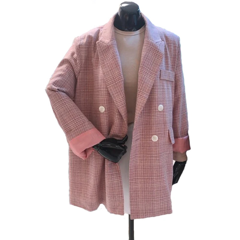 

Женский двубортный пиджак, новый пиджак в клетку в стиле пионеров, тонкий свободный пиджак для весны и осени