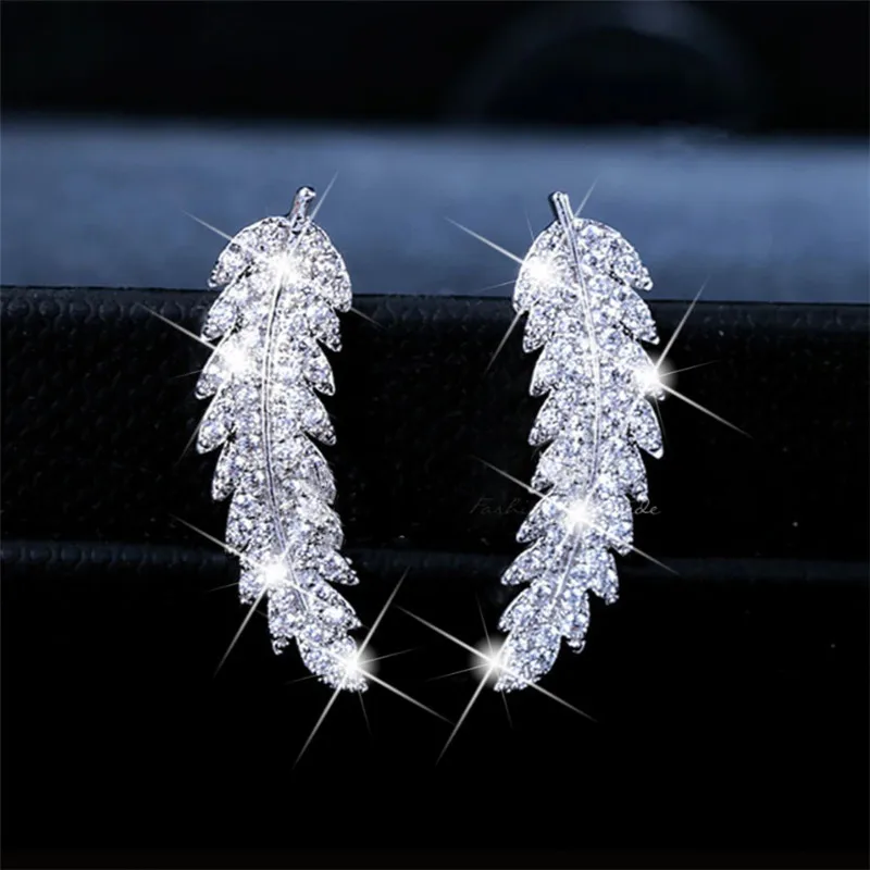 MD изысканные перьевые альпинистские серьги-манжеты серебряные золотые хрустальные сверкающие листья Кластерные свадебные серьги для женщин