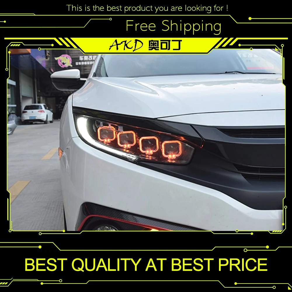 AKD Car headlight for Honda CIVIC X Headlight Bugatti Type LED Dynamic Signal floating light Bi-Xenon Lens Beam Light | Автомобили и
