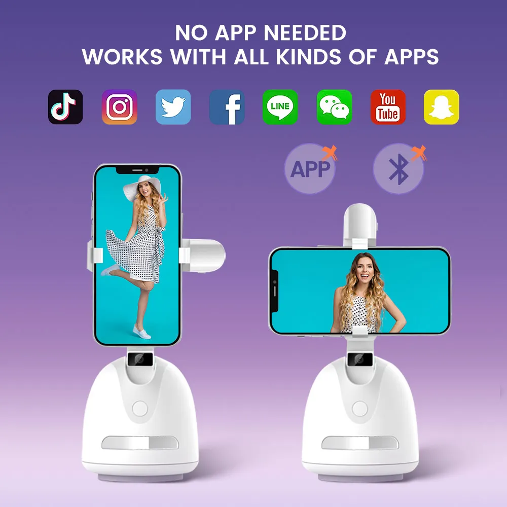 

360Rotation Auto Tracking Stabilizer SmartPhone Holder Tripod Build-in Battery Fill light for Vlog Shoot Live Mobile Video Call