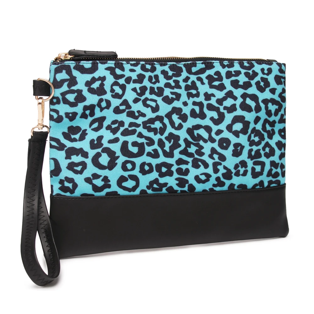Оптовая Продажа Бирюзовый Леопардовый клатч Аква принт браслет мешок холст