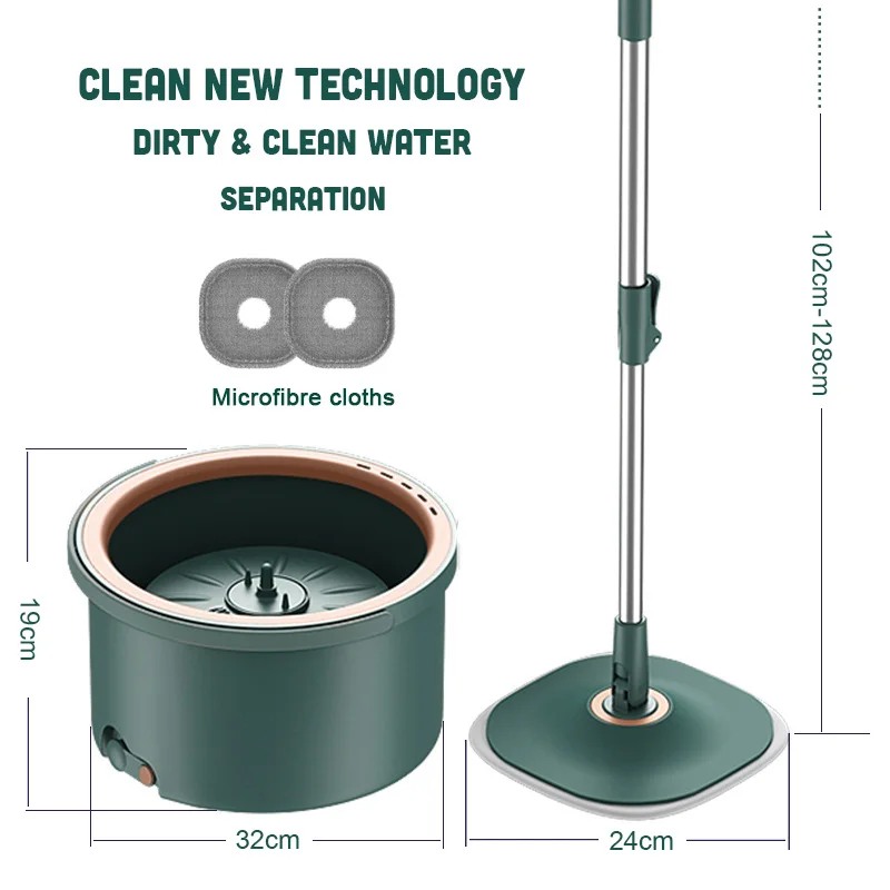 Регулируемая темно-зеленая швабра с вращением на 360 ° для мытья пола влажной и