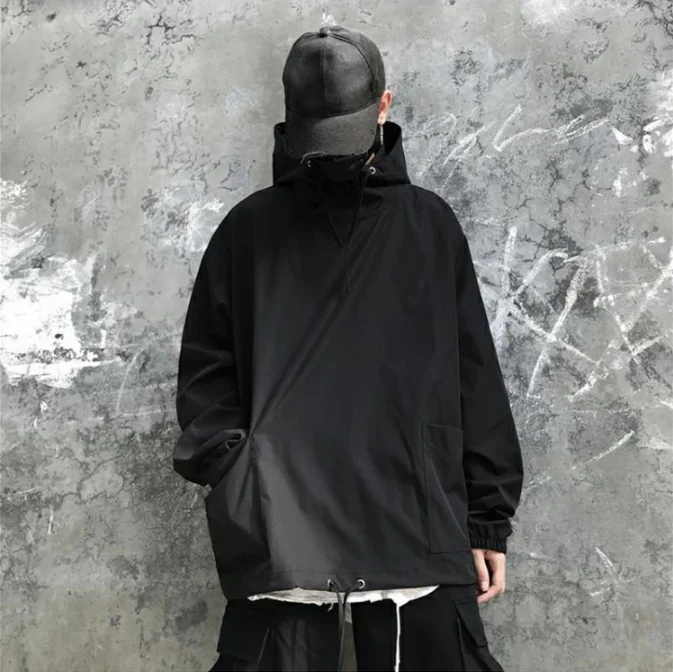 

Spring Men Streetwear Pocket Cargo Hooded Jackets Coat Mens Harajuku Oversized Windbreaker Male Hip Hop Bomber Jacket