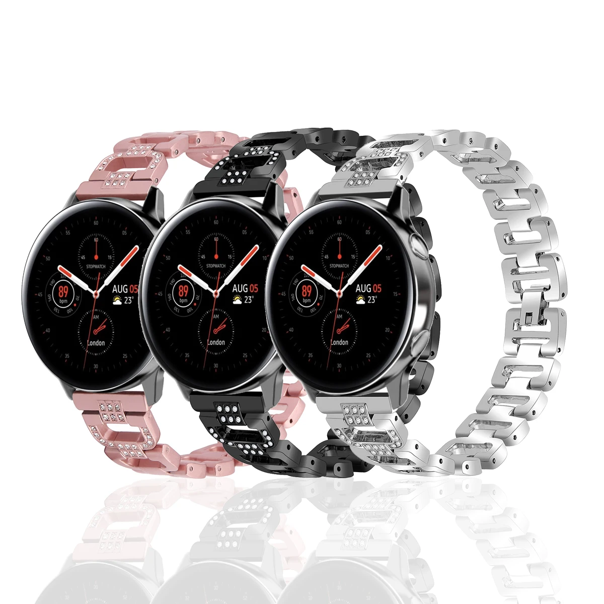 Для samsung Galaxy Watch Active 2 ремешок 20 мм Металл Нержавеющая сталь цепной алмаз d образный