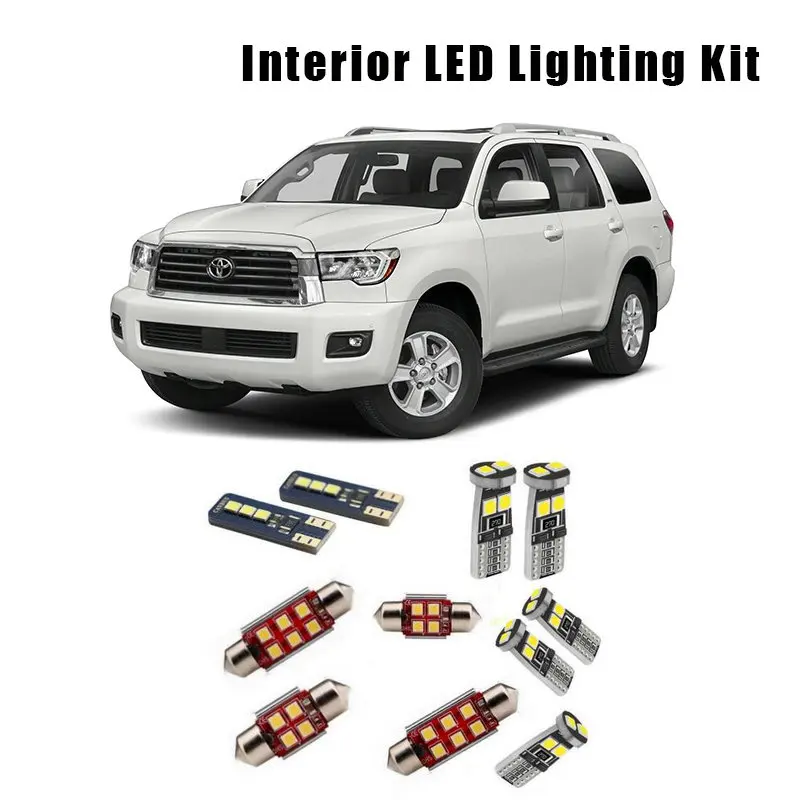

For 2018 2019 Toyota Sequoia 14pcs White LED Interior Light Error Free Bulbs Kit Fit Map Dome Trunk Cargo Door License Lamp