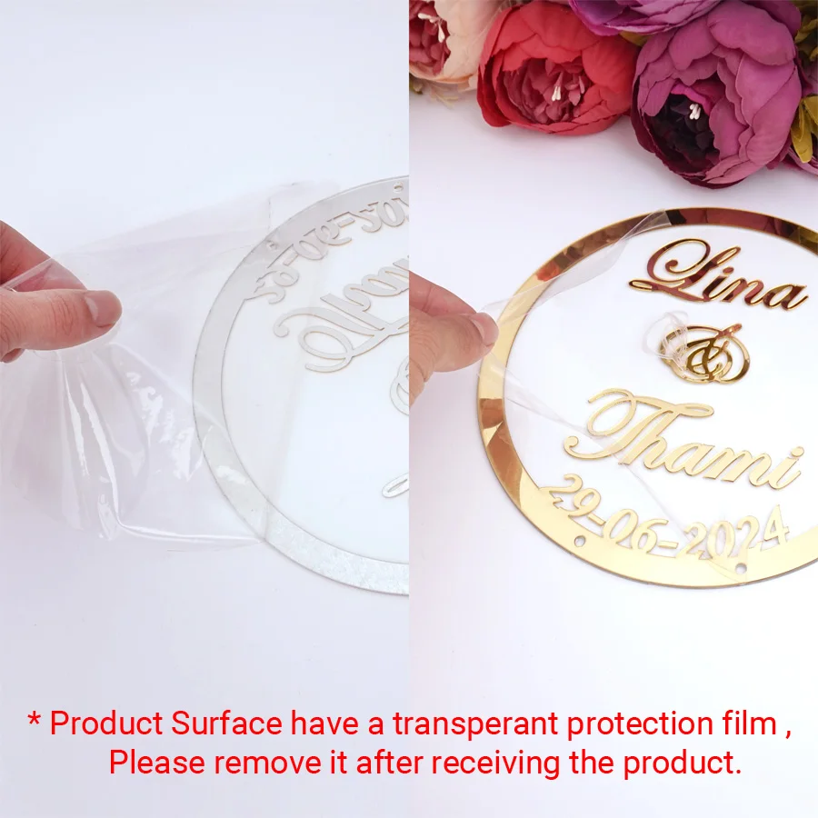 

Custom Wedding Name and Date Acrylic Mirror Frame Babyshower Word Sign Circle Shape Party Decor With Nail Guests Favor Gift