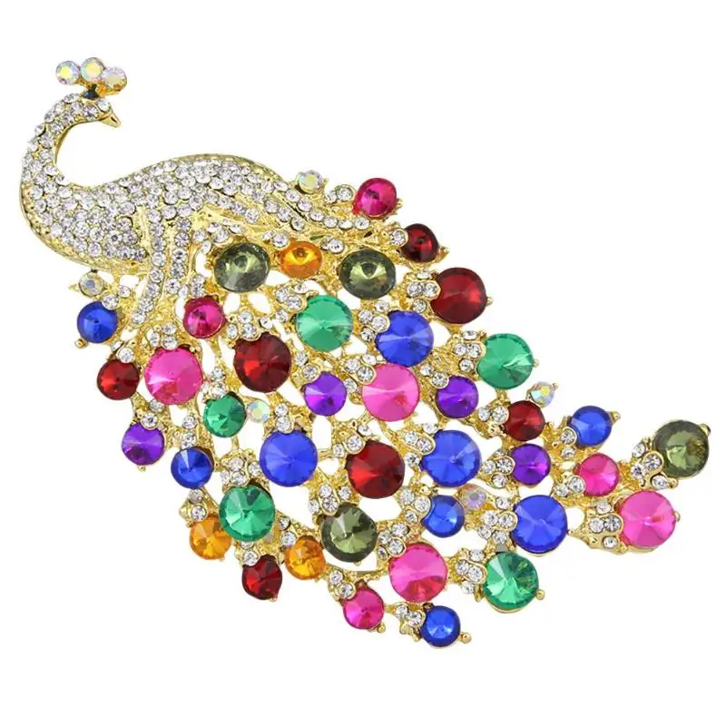 Брошь Павлин большого размера цветные хрустальные женские украшения для