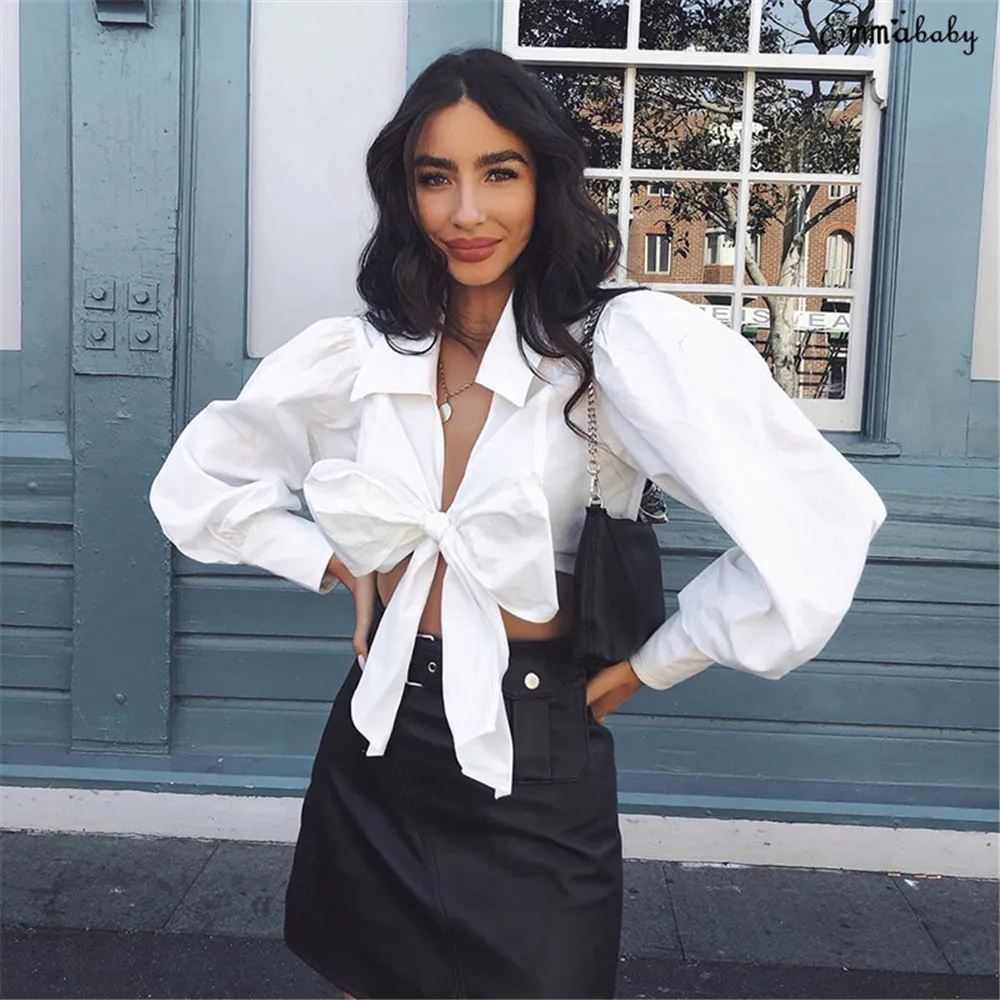 Женская блузка с длинным рукавом без бретелек глубоким V-образным вырезом |