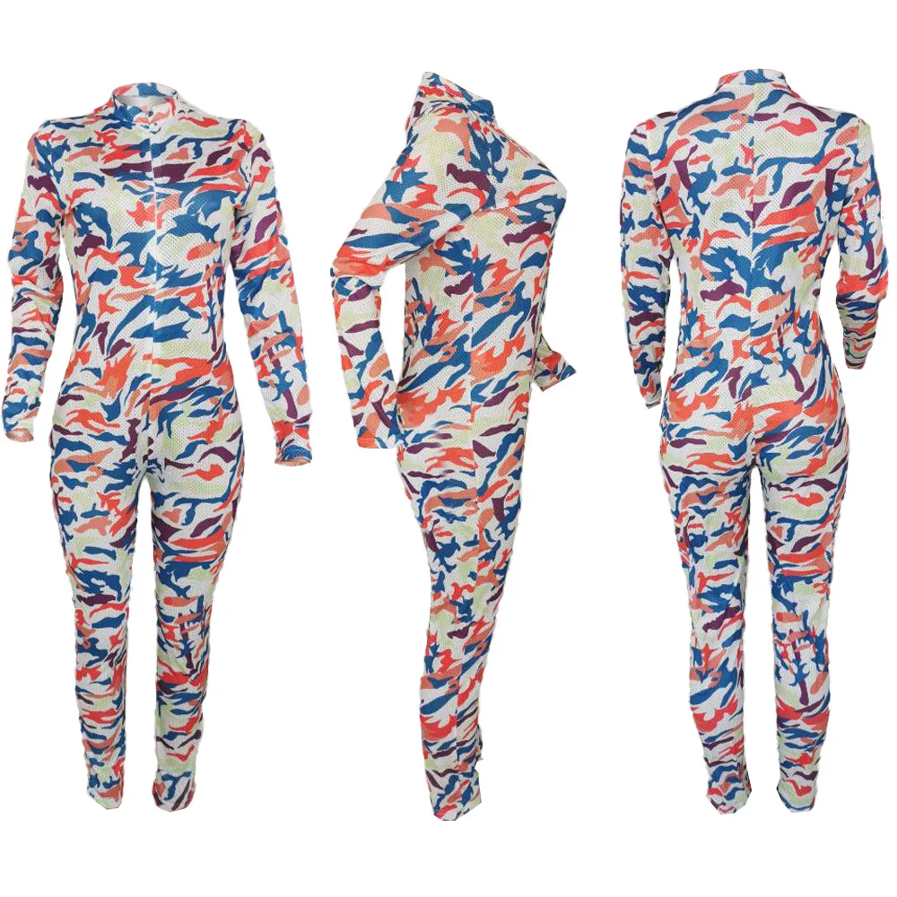 

2020 Spring Fashion Jumpsuit Print Zipper Long Sleeve Long Pants Clubwear Out Rompers Womens Jumpsuit