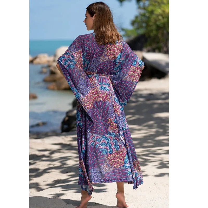 Этническое Фиолетовое Женское Платье оверсайз с принтом павлиньих перьев в