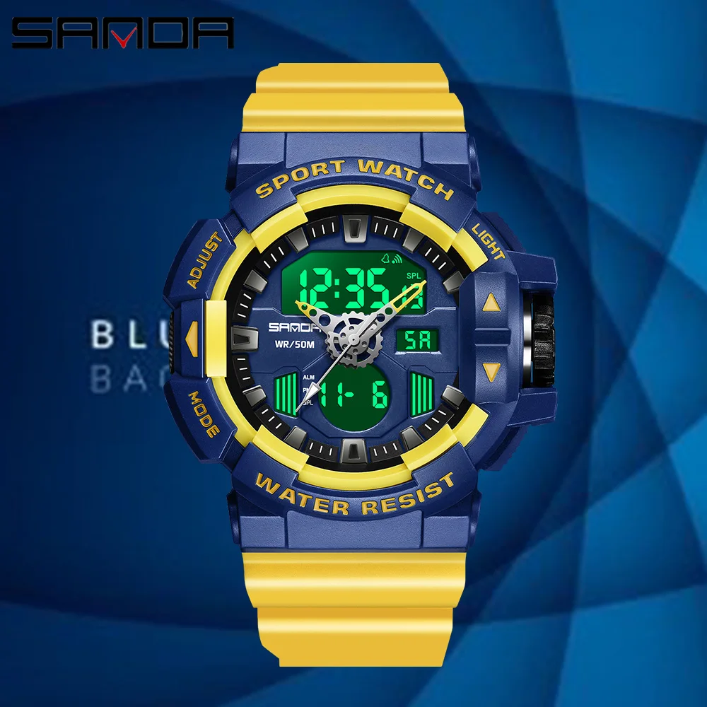 

SANDA Sport Watch Men Quartz Electronic Watches Waterproof 5Bar Dual Time Men's Military Watches Shock Resistant Alarm Clock