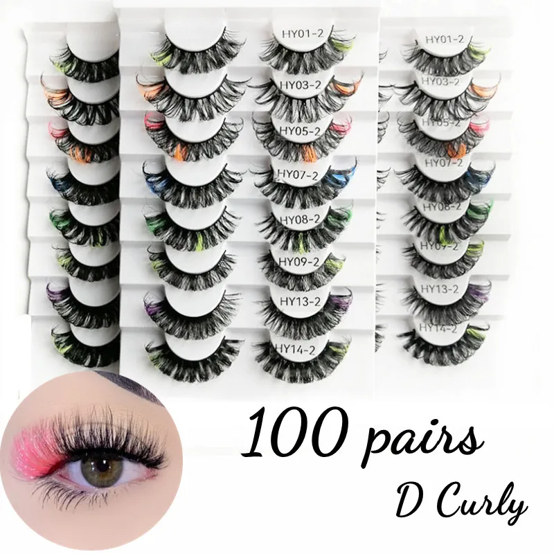 

Wholesale 100 pairs Colored Eyelash 3D Mink Color Lashes Fluffy False Lashes Bulk Colorful Fake Eyelashes for Dramatic Makeup