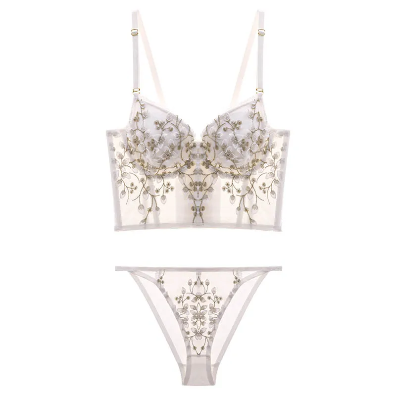 

CINOON New Women underwear Set Lace Sexy Push-up Bra And Panty Sets Embroidered Brassiere Adjustable Straps Gathered Lingerie