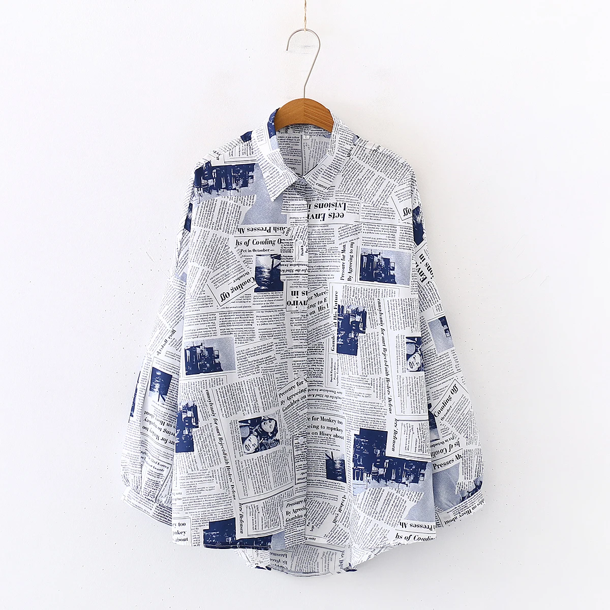 Blusas Mujer De Moda новинка 2020 белые рубашки с длинным рукавом принтом в виде газет