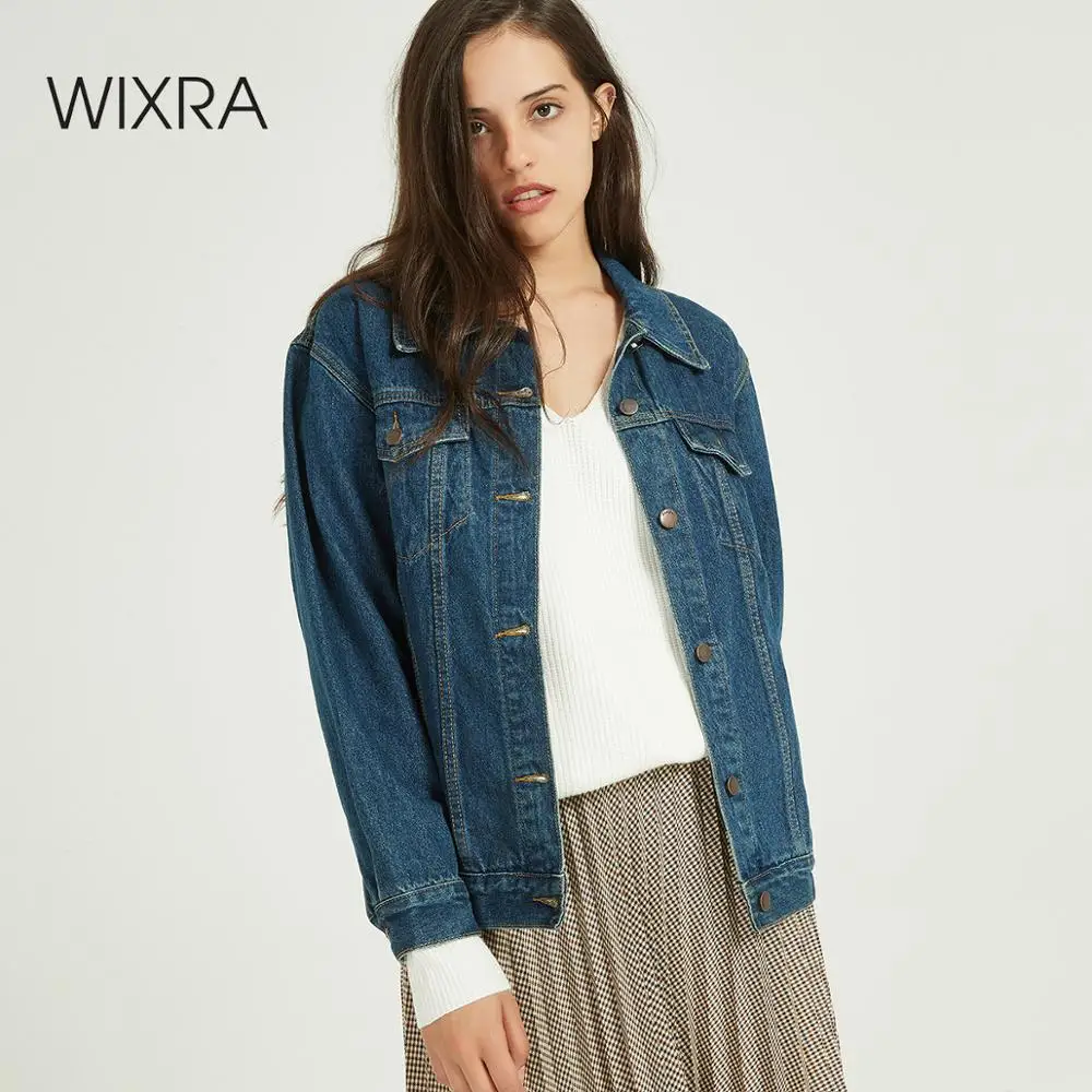 Женская джинсовая куртка с отложным воротником Wixra свободная повседневная