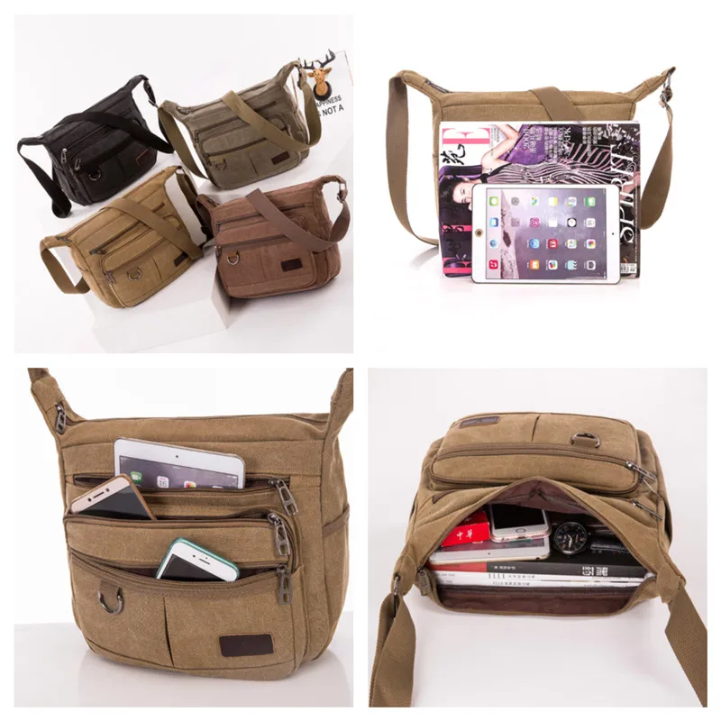 retro travel mens shoulder bag flip solid color casual messenger canvas fashion zipper multifunctional male crossbody bag free global shipping