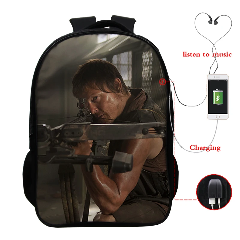 Backpack 4 16 дюймов рюкзак Ходячие мертвецы Школьные сумки Дети пользовательский дизайн рюкзак обратно в школу комплект usb зарядка туристический рюкзак сумка - Цвет: Backpack 4