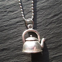 antique silver color teapot charm necklace minimalist tea time jewelry