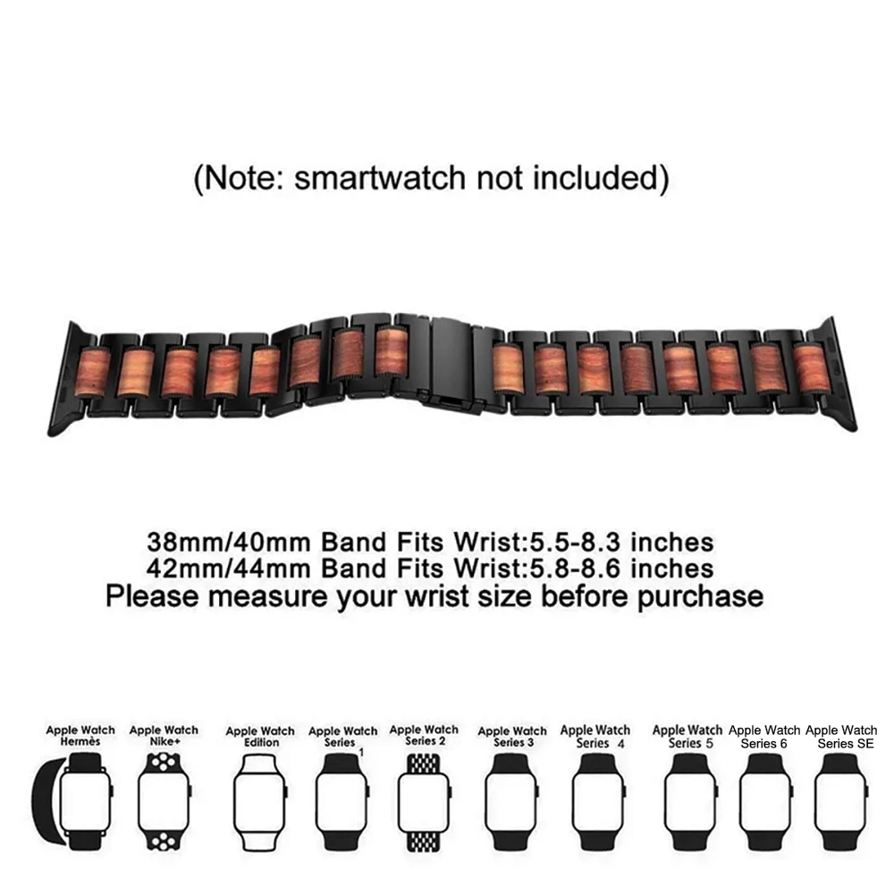 

Wooden Watches Strap Red Sandal Wood Stainless Steel Watchband Bracelet Replacement Band for Apple Watch Sangle 38mm/42mm