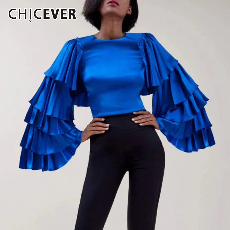 CHICEVER повседневные женские блузки с рюшами о образный вырез Бабочка длинный рукав
