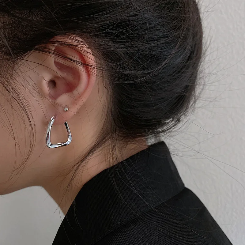 

Korean Elegant Cute Irregular Geometry Hoop Earrings For Women Fashion 2021 New Punk Charm CC Earring Jewelry Unusual E-girl