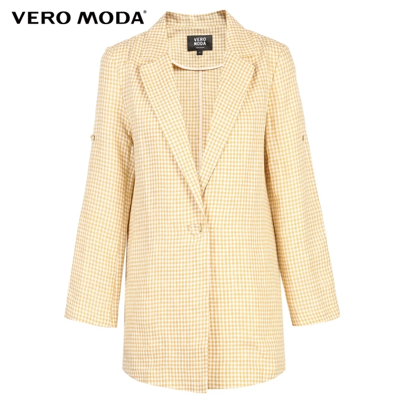 

Vero Moda Women Retro Plaid Linen Suit Coat Blazer | 319308535