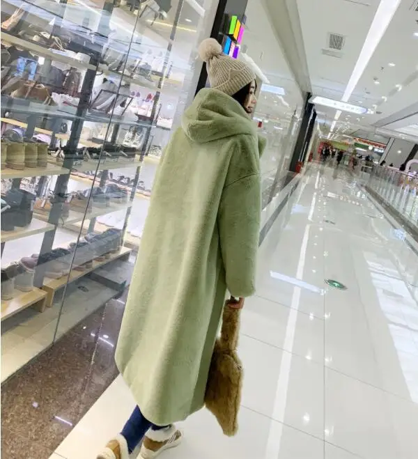 

Autumn Winter Mink Women Korean Faux Fur Fur Coat Clothes Plus Size Streetwear Hooded Loose Thick Warm Long Coat Femal