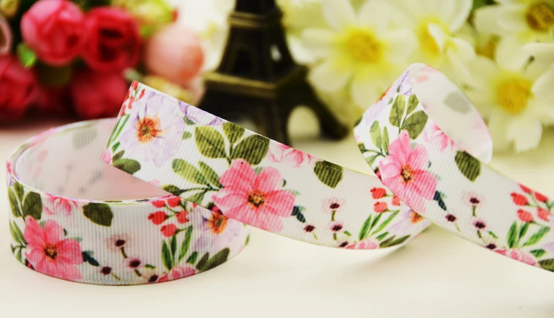 

22mm 25mm 38mm 75mm flower printed Grosgrain Ribbon party decoration 10 Yards X-03621