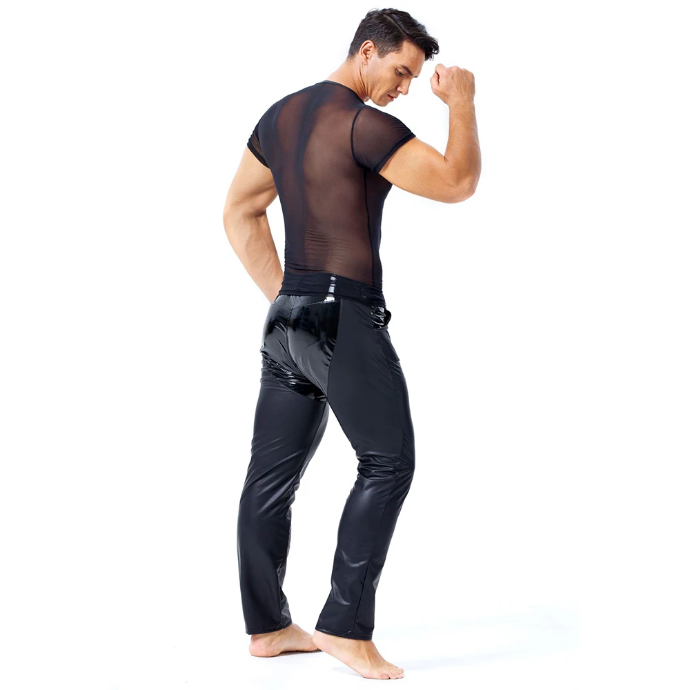 

Men Sexy Black Latex Faux Leathe PVC Stage Pants Fetish Faux Leather Pencil Pants Skinny Latex Leggings Erotic Gay Wear