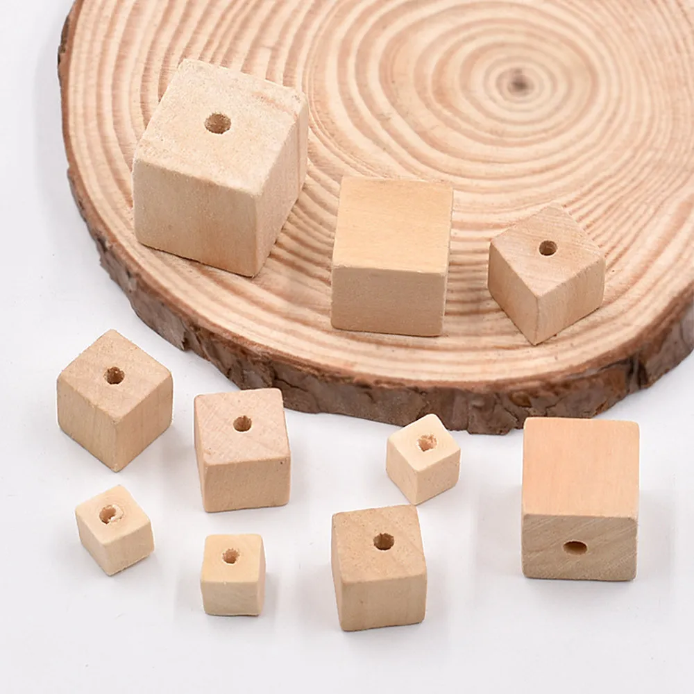 

Cube Square Shape Natural Wood 10mm 15mm 20mm 25mm Loose Handcraft Beads for DIY Crafts Jewelry Making 10pcs