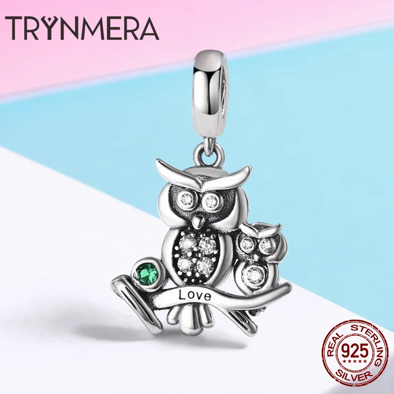 Мать подарок 925 стерлингового серебра в виде совы с детьми кулон бусины
