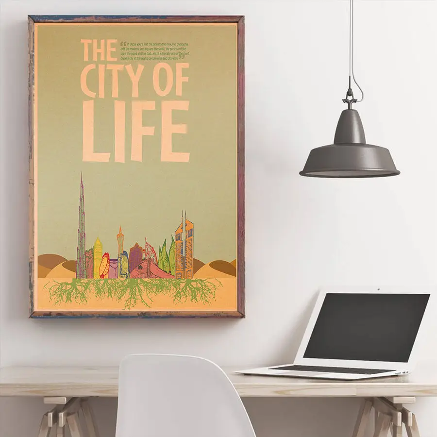 Постер путешествий в Дубае античная пейзажная живопись винтажная крафт-бумага