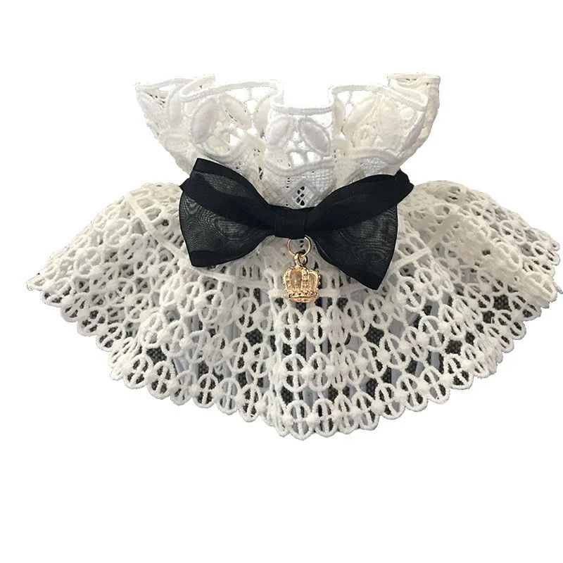 Милый щенок собака Кот натуральный хлопок кружевные воротники с бантом и