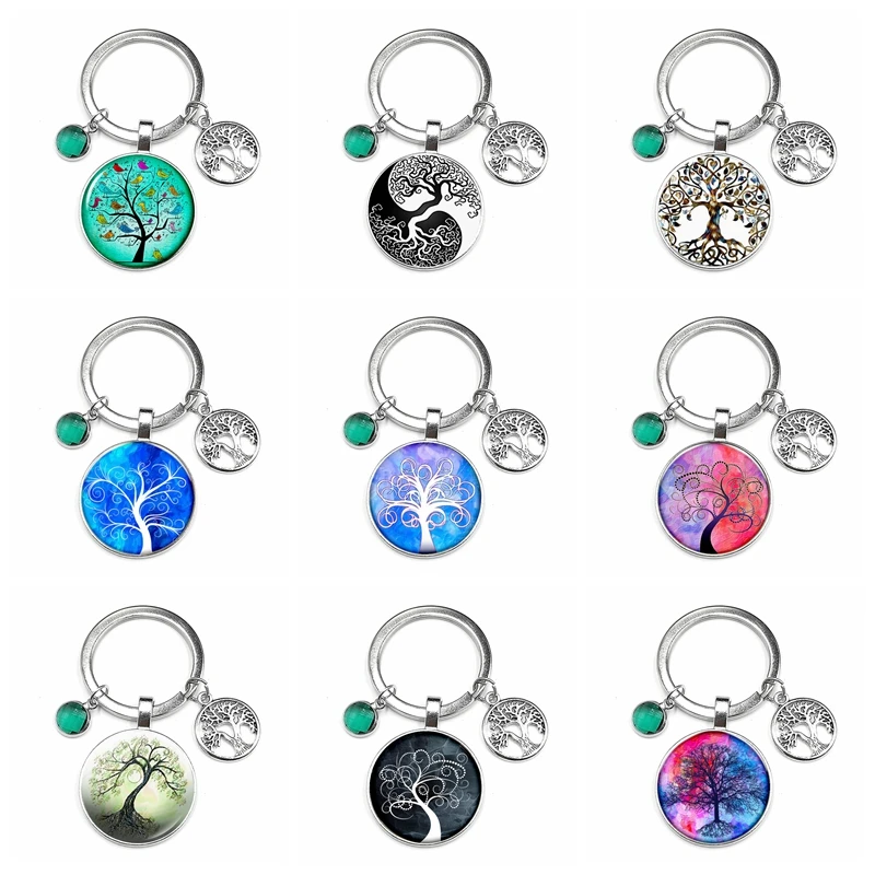 

1PCS 2020 New 8 Color Jewelry Tree of Life Metal Model Fashion Jewelry Alloy Keychain Glass Convex Charm Pendant Gift