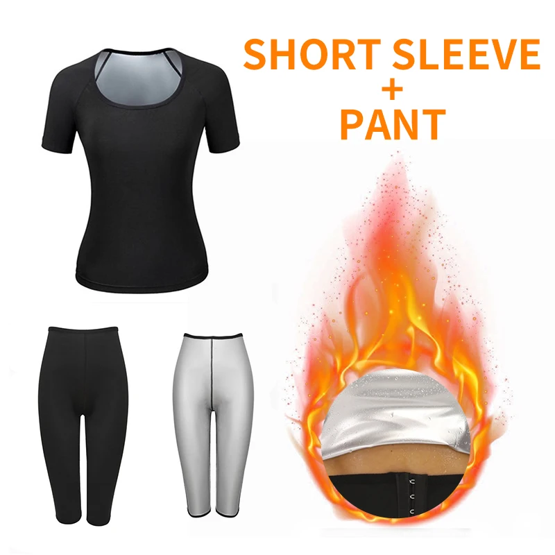 

Women Waist Trainer Sweat Sauna Suit Body Shaper Silver Ion Slimming Tops Pants Workout Sweat Fitness Butt Lifter Shapewear