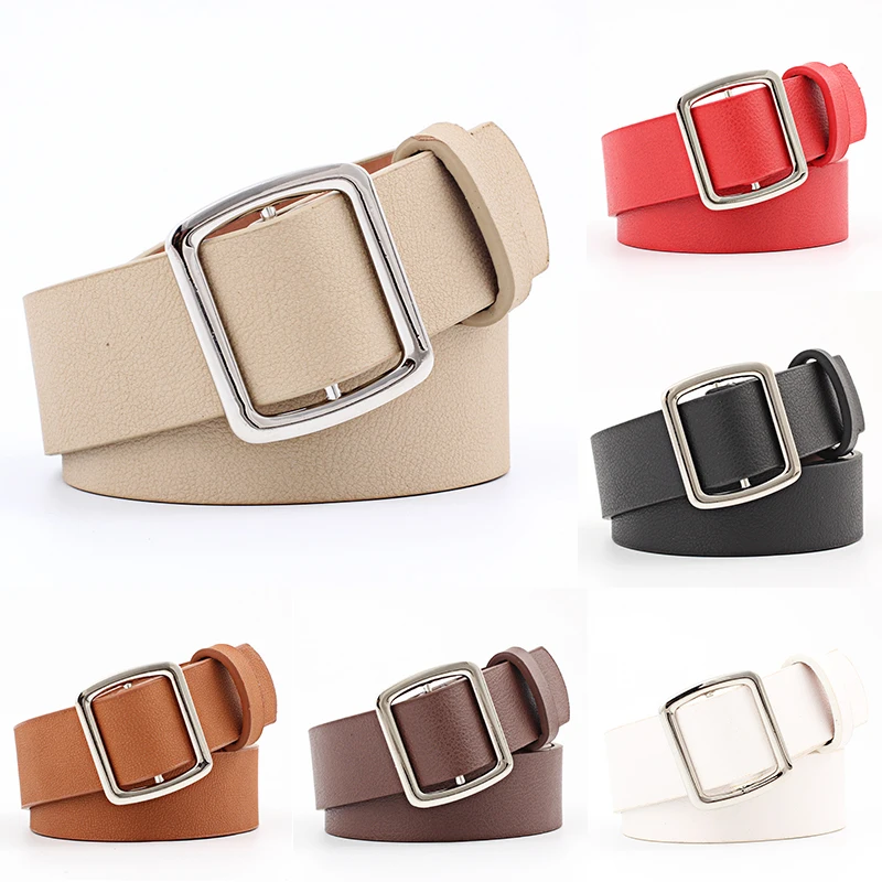 Ремень женский Повседневный без иглы широкий однотонный пояс с квадратной