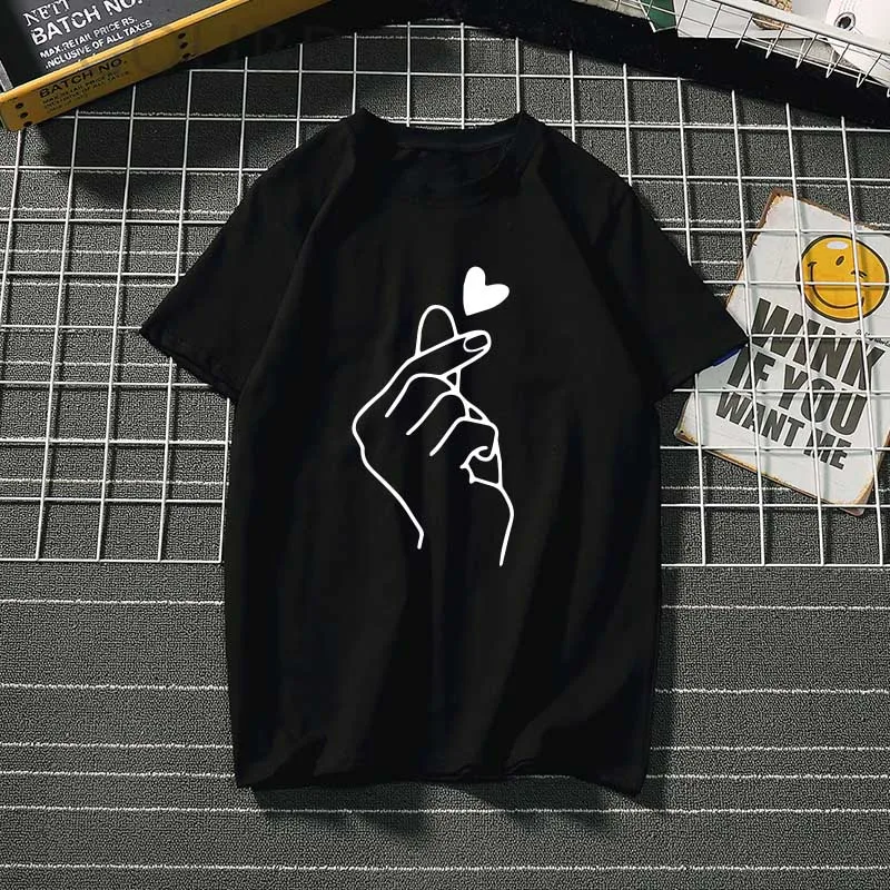 BXblack Женские футболки с принтом lover Harajuku, Летние черные повседневные футболки с круглым вырезом и сердцебиением, женские футболки, женская одежда - Цвет: BXblack