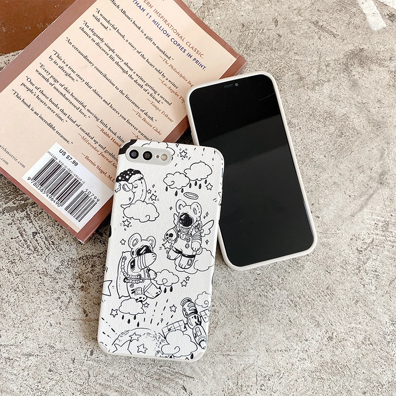 

Luxury Leather painting Astronaut Soft Case For iphone 12 11 Pro Max Mini X XS MAX XR SE 2020 7 8 Plus straight Edge Phone Cover