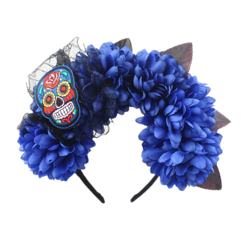 

Women Skull Pattern Headdress with Lace Flower Headband for Halloween Party Carnival Masquerade Costume Party Props