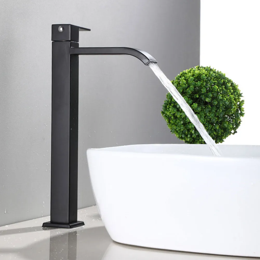 

1PC Bathroom Basin Faucet Stainless Steel Waterfall Tall Sink Vessel Tap Single Cold Contemporary With 50cm Hose