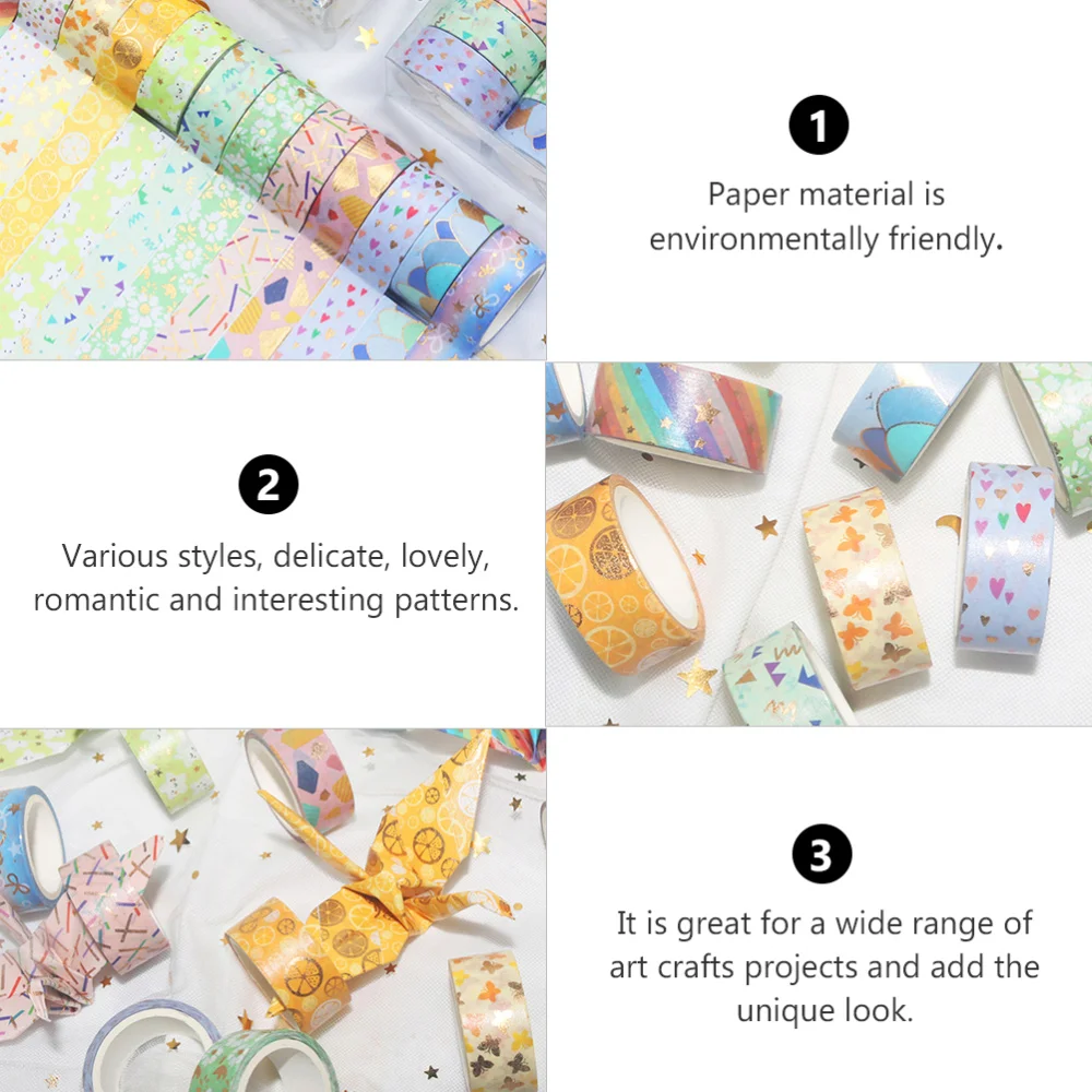 

12 Rolls Gold Foil Washi Tapes Decorative Lovely Pattern Tapes Adhesive Tape