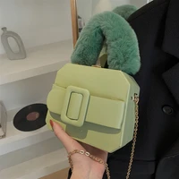 2022 new brand furry women single shoulder bag fashion buckle ladies solid color pu leather crossbody bags for women handbags