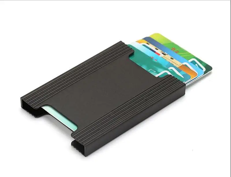 Мужской алюминиевый кошелек ID держатель для Карт RFID Блокировка Мини Тонкий Подарочный металлический кошелек ручное управление Porte элегантные Бизнес Кредитные карты - Цвет: Black
